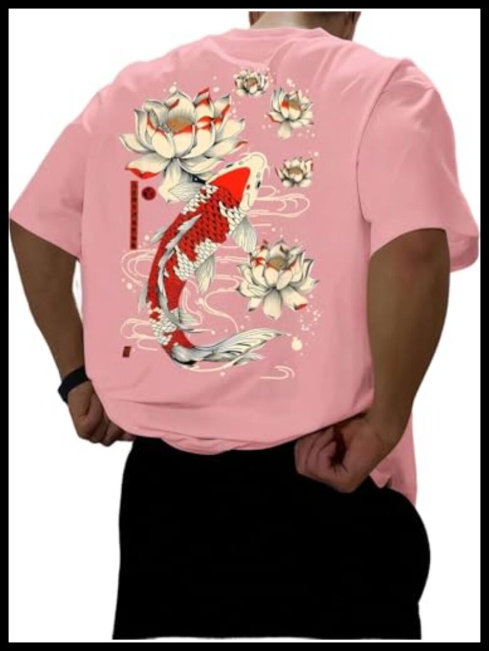 Men's Japanese Koi Graphic Tee Short Sleeve Crewneck Oversized Streetwear